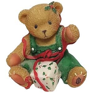 Vntg 2000 Cherished Teddies Baby Bear Unwrapping A Gift Enesco Figurine Seasonal